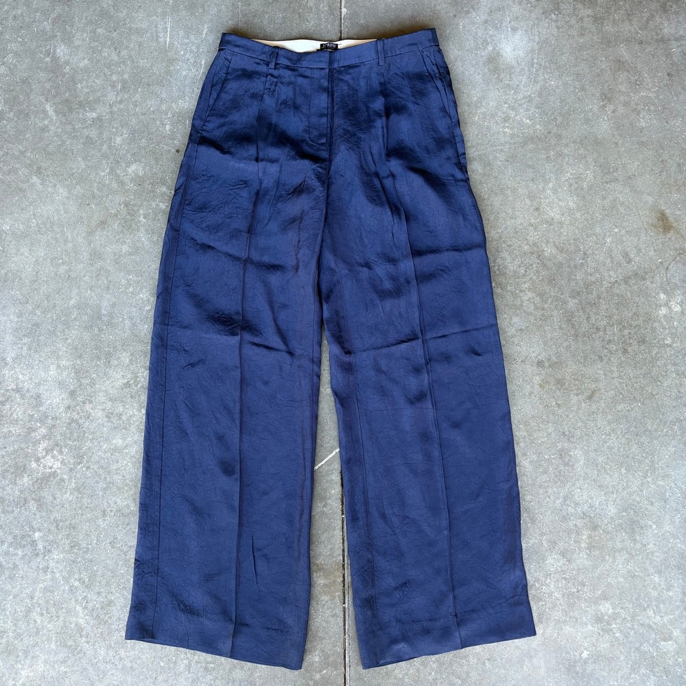 J. Crew Essential Wide Leg Pants Womens 8 Blue Textured Satin Work Office Formal